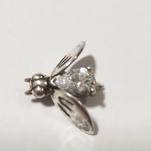 925 milor ITALY cz sterling silver flying fly bee brooch pin vintage stamped - Picture 9 of 9